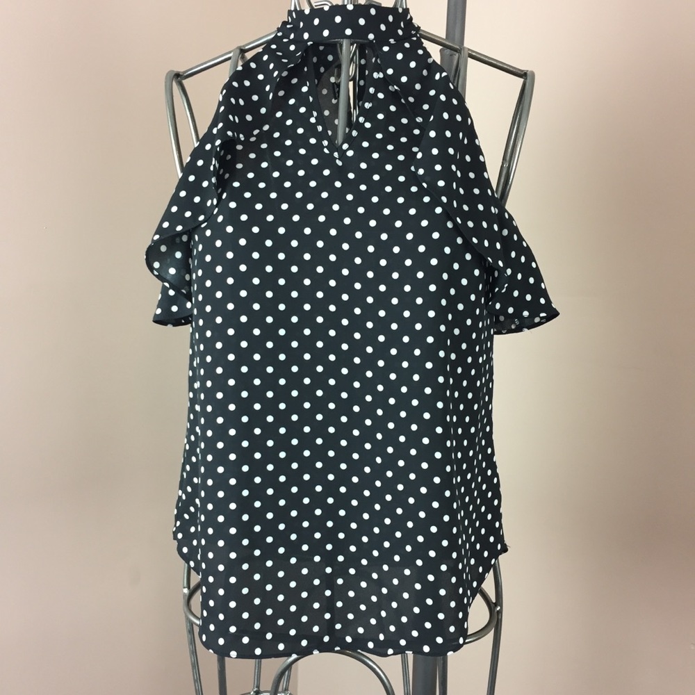 B-wear back and white polka dot cold shoulder top
